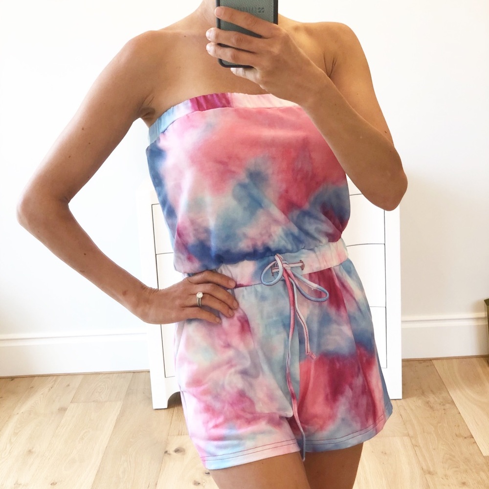 BAHAMAS Pink Tie Dye Strapless Romper - Picture 3 of 7